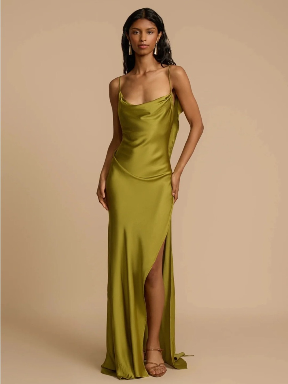 Odessa Slip Maxi Dress in Olive Green